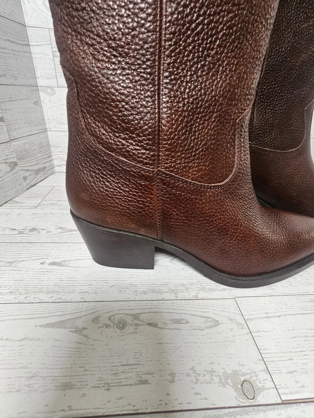NWT ZARA Brown Pebbled Leather Western Cowboy Boots Women's 6.5 EUR 37